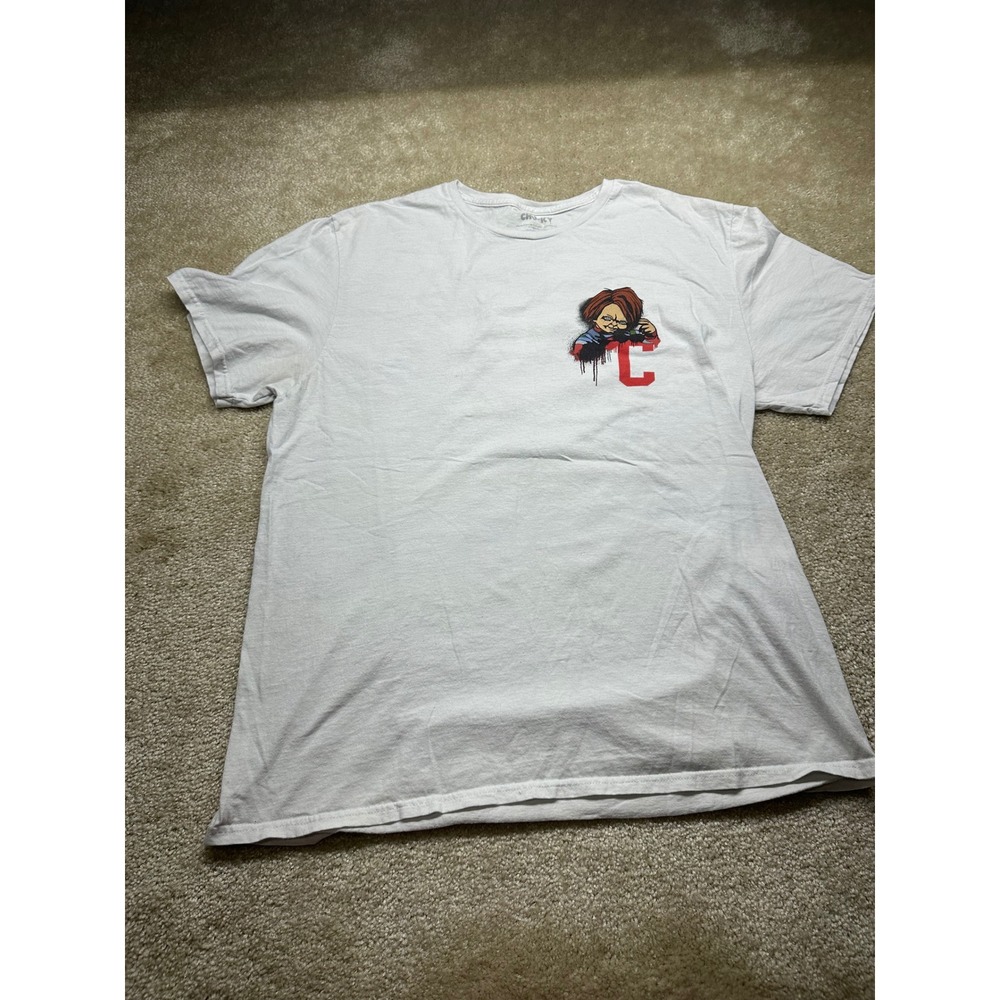 Chucky Good Guys Horror Movie Graphic T-Shirt Mens XL White Short Sleeve Freeze